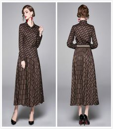 runway ladies elegant two piece sets letter printed long sleeve shirt skirt suit dress slim plus size womens designer two piece dr1217888