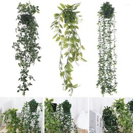 Decorative Flowers Real Touch With Pot Wall Hanging Garland Plants Artificial Ivy Leaves Fake Foliage Eucalyptus Vine