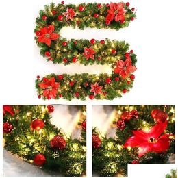 Decorative Flowers & Wreaths 2.7M Rattan With Led Flower Garland Wreath For Doors Hanging Christmas Ornaments Artificial Xmas Tree 202 Dhulq
