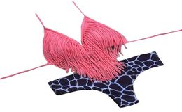 Tassel Bra Woman Leopard Sexy Bikini Set Bandage Swimsuits Push Up Sport Pink Top Swimwear Plus Size Beachwear1288794