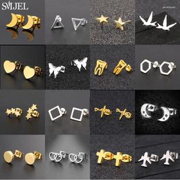 Stud Earrings 2024 Stainless Steel Geometric Women Men Fashion Moon Star Heart Cross Triangle Ear Studs Hip Hop Jewelry Gift Friend