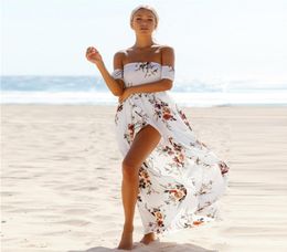 Chiffon long dress Women Off Shoulder maxi dresses Sexy white beach summer dress Boho Style7593215