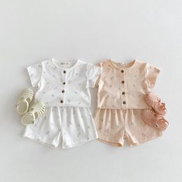 Clothing Sets 2024 Summer Kids Homewear Shirt Outfits Boy Girl Baby Thin Tree Print Short Sleeve Tops Shorts 2pcs Children Cotton Blouse Set