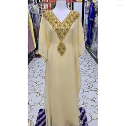 Ethnic Clothing V-neck Kaftan Moroccan Dubai Caftan Abaya Fancy Long Crystal Beading Dress