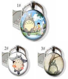 Anime Manga Metal keychain My Neighbor Totoro Glass Dome Cabochon Studio Ghibli Satsuki Mei Tatsuo Yasuko Catbus Key Ring Gift5810736
