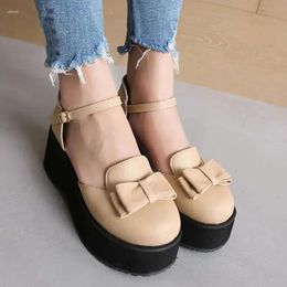 Vamp Wedge Lolita Style Sandals Bow Hollow Breathable Ultra High Waterproof Platform Toe Cute Retro Student Shoes 573 616 d 7f2e