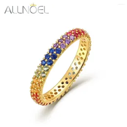 Cluster Rings ALLNOEL 925 Sterling Silver Stacking For Women Rainbow Crystal Colorful Zircon Full Circle Anniversary Gifts Fine Jewelry