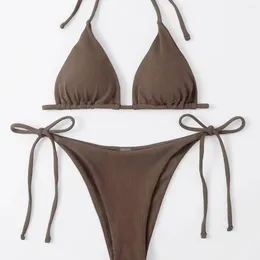 Women's Swimwear DEKA Brazilian Thong Bikini Set Side Halter Tie Swimsuit Ladies Split Strap Adjustable Bandage Style Lace-up