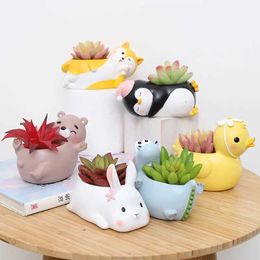 Planters Pots Creative Animal Flower Pot Planter Desktop Decoration Resin Ornaments Vase Home Decor Garden Decorative Pot Succulent Plant Pot J240515