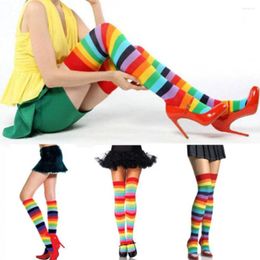 Women Socks Arrival Over Knee Stocking Polyester Cotton Long Stockings High Tights Rainbow Colourful Stripey