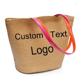 Shopping Bags Personalised Custom Embroidery Text Name Bag Beige Women Beach Woven Straw Handbag Summer Shoulder