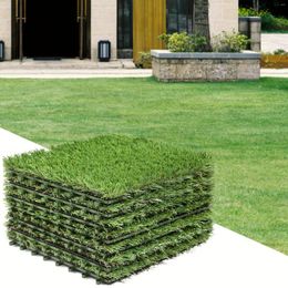 Decorative Flowers HOMIFLEX 12-Pack 12'' X Artificial Grass Tiles Outdoor Interlocking Deck Garden Lawn Decor Rug With Drainage