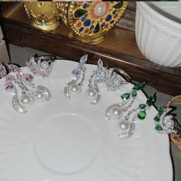 Dangle Earrings 2024 Korean Fashion Imitation Pearl Zircon Jewellery For Women Wedding Prom Accessories Gift