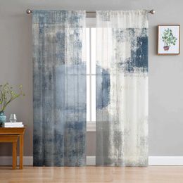 Window Treatments# Oil Painting Abstract Geometry Blue Bedroom Transparent Sheer Curtains Holiday Decoration Window Voile Tulle Curtain Y240517