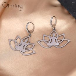 Hoop Earrings Stainless Steel Sipuris Yoga Meditation For Women Buddha With Lotus Flower Healing Spiritual Jewellery