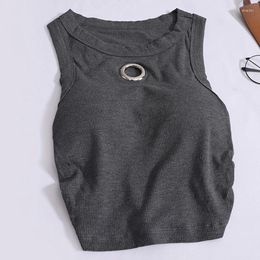 Women's Tanks Women Y2K Hollow Out Tank Top With Bra Pad Sexy Knit Casual Crop Solid Slim Sports Camis Streetwear Spring Summer