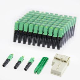 Equipment 100pcs SC APC Fiber Optic Quick Connector with Matched Tools Fiber Reusable Connectors Single Mode SM 9/125 Mechanical Fast Connec