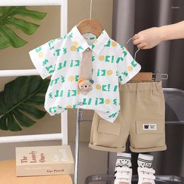 Clothing Sets Kids Boys Boutique Clothes 2024 Turn Down Collar Fashion Full Printed Letter Short Sleeve T-shirts And Shorts Baby Set