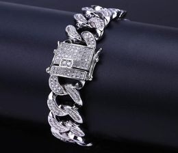 Cuban Link Bracelet Men Zircon Curb Hip Hop Jewelry Gold Silver Thick Heavy Copper Iced Out CZ Chain Bracelets 8quot Miami Fashi8895853