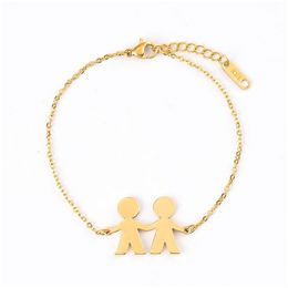 Charm Bracelets Cute Family Girl Boy Stainless Steel Bracelet Bangle For Daughter Son Sister Brother Couple Gifts Jewelry Drop Deliver Dhths