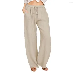 Women's Pants Women Cotton Linen Summer Autumn Fashion Elastic Waist Loose Straight Female Casual Solid Color Large Trousers