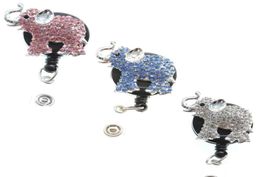 Fashion Key Rings Pink Blue Crystal Rhinestone Animal Elephant Retractable ID Name Tag Badge Reel Clip4640215