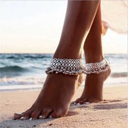 Anklets Retro ethnic silver tassel bell necklace suitable for girls beach feet bracelet necklace Indian jewelry Bohemian accessories d240517