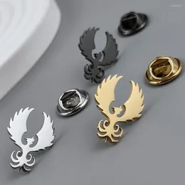 Brooches Retro Phoenix Male Gold Plated Stainless Steel Animal Lapel Pins Men's Jewellery Clothing Accessories Husband Gifts