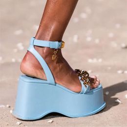 leather high sheepskin heels Sandals SHOES Thick bottom metal Square Toes catwalk Solid Sweet candy party wedding size 34-43 91a0