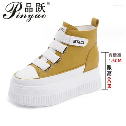 Casual Shoes Autumn High Platform Dermis Sneakers 7.5CM Heels Women Thick Sole Ankle Boots Leather Wedge White 34 39