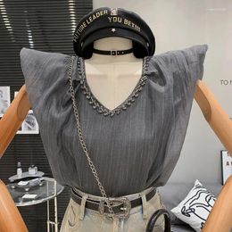 Women's Blouses Light Luxury Style Handmade Beaded Flying Sleeves Design Leisure Versatile Shirt Top For Women