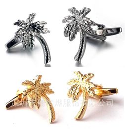 Cuff Links 10 pairs/batch of coconut tree cufflinks coconut palm cufflinks copper plated mens jewelry accessories wholesale