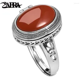 Cluster Rings ZABRA 925 Silver South Red Agate Ring For Men And Women's Birthday Gift Trendy Light Luxury Inlaid