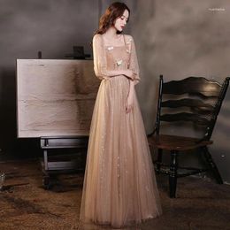 Party Dresses Fashion Square Collar Evening Elegant Long A Line Prom Dress With Half Sleeve Classic Tulle Simple Vestido Longo Festa