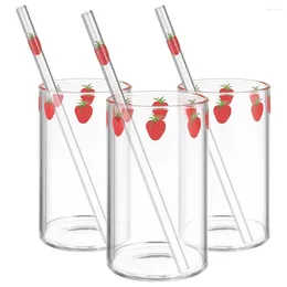 Wine Glasses 3 Sets Milk Cup Juice Glass Cups For Coffee With Straw High Borosilicate Mugs Container