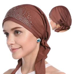 Bandanas Durag 2023 New Muslim Headscarf Hat Thin Summer Women Inner Hijab Bonnet Solid Diamond Tuan Cs India Head Wr Hats For La J240516