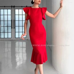 Party Dresses Jewel Collar Red Sleeveless Gowns Custom Made Cross Back Length Evening For Women