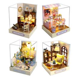 DIY Dollhouse Kit With Furniture LED Lights Diy Miniature Building Little House Wooden Doll House Toys For Children Adult 240516