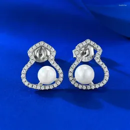 Stud Earrings Jewelry S925 Silver Gourd 5.0mm Round Pearl For Women's Daily Fashion Versatile Small And Simple