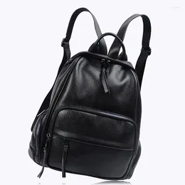 Backpack Style Female Luxury Black Color Women High Qulaity Pure Leather Shoulder Bags Student Bag