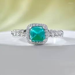 Cluster Rings Jewellery Live S925 Silver Imitation Emerald 5 Sugar Tower Ring Daily Fashion Simplicity Small And