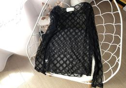 Top quality women tops sexy seethrough tshirts long sleeve ladies letter embroidery lace tees with original tag1661012