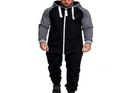 Men Onepiece Garment Patchwork Pyjama Playsuit Mens Zipper Hoodie Camouflage Jumpsuit Streetwear Fashion Autumn Winter Overalls T6420337