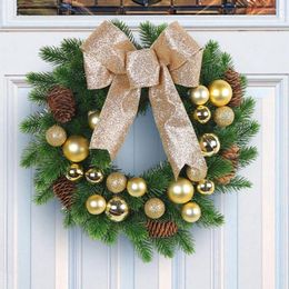 Decorative Flowers Bowknot Christmas Advent Wreath Cordless Lighting Up Door Multifunctional With Led Light String For Window Fireplace