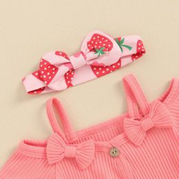 Clothing Sets Infant Baby Girl Clothes Ribbed Suspenders Short Sleeve Romper Floral Flared Pants Headband Set 3Pcs Summer Outfits