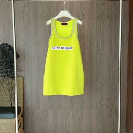 24SS Women's dress sleeveless vest designer vest shirt top fluorescent yellow handmade diamond inlaid double pockets high-end sleeveless suspender dress 5571