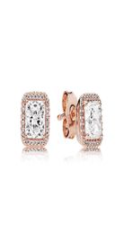 Rose gold plated CZ Diamond EARRING for Clear Square Sparkle Halo Stud Earrings 925 Sterling Silver earrings sets with Original box7608884