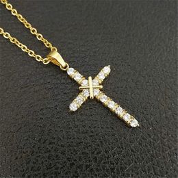 Iced Out Full Rhinestones Cross Pendants Necklaces 14K Gold Religious Crucifix Necklace For Women/Men Jewellery