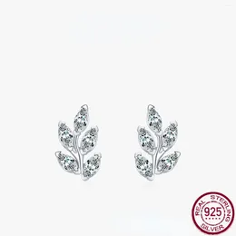 Stud Earrings S925 Silver Light Luxury And Fashionable Leaf Set With Diamonds Elegant High Grade Earring Jewellery For Women