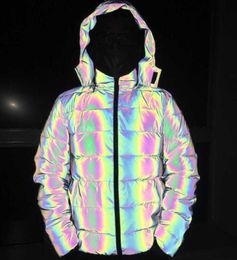 Detachable Hooded Reflective Jacket Loose Glowing Parka Winter Women Luminous Casual Coat padded Hoodies Warm Streetwear 2105314350649